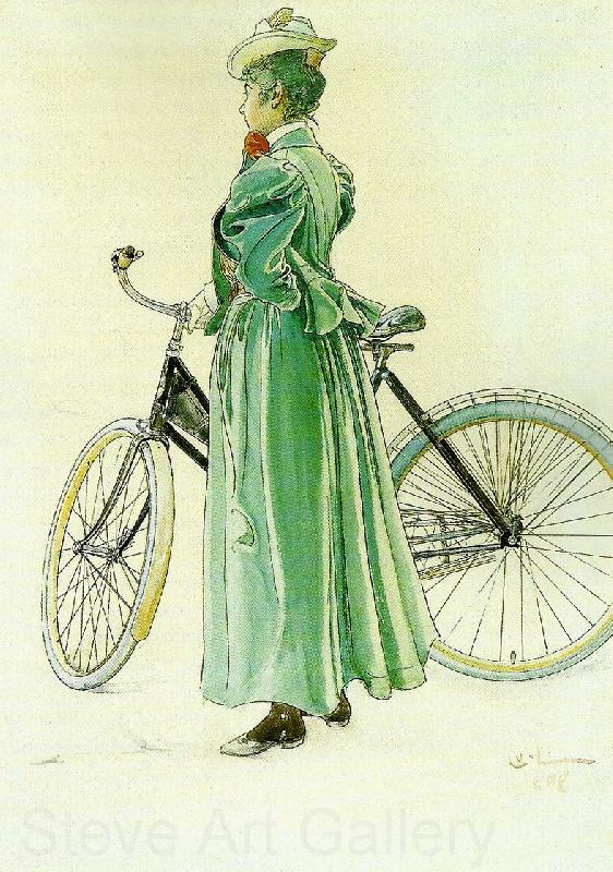 Carl Larsson fru grosshandlare eriksson-kvinna vid cykel